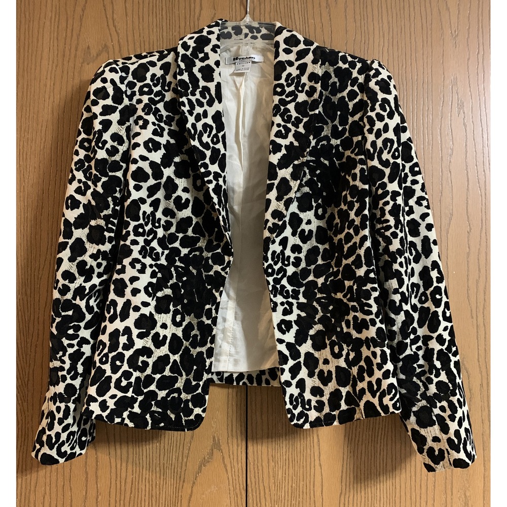 VTG Nygard Collection Animal Print Women Blazer Petites Size 10 Cotton Corduroy
